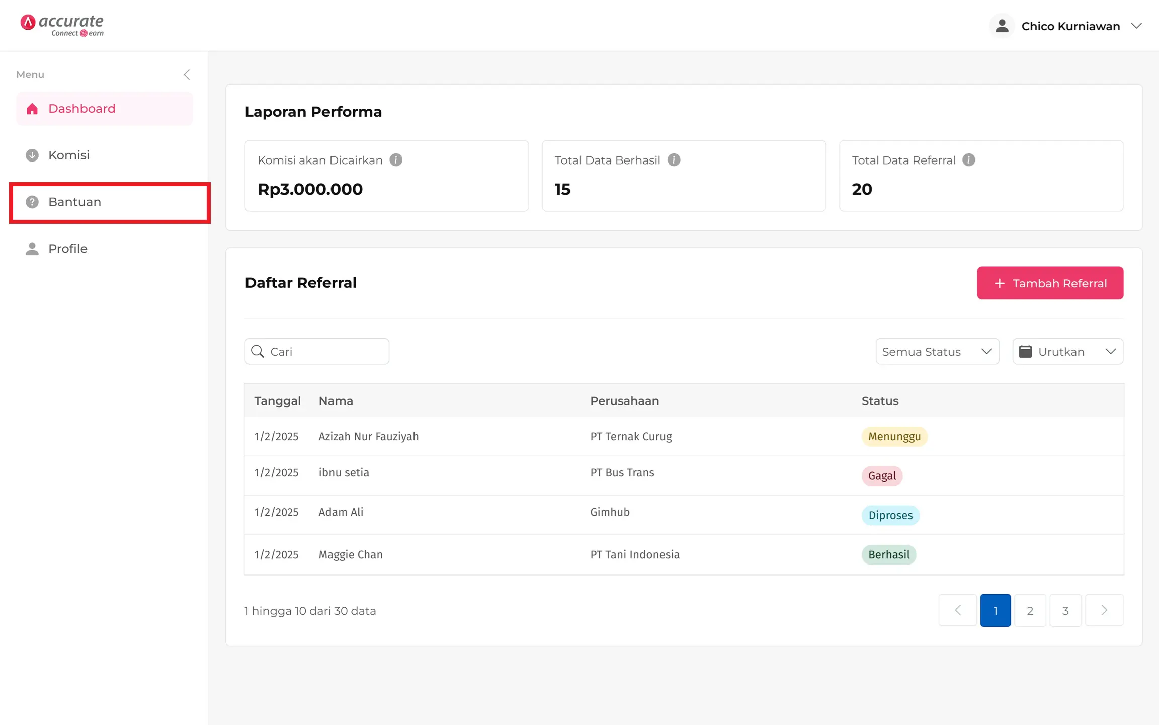 dashboard accurate connect earn